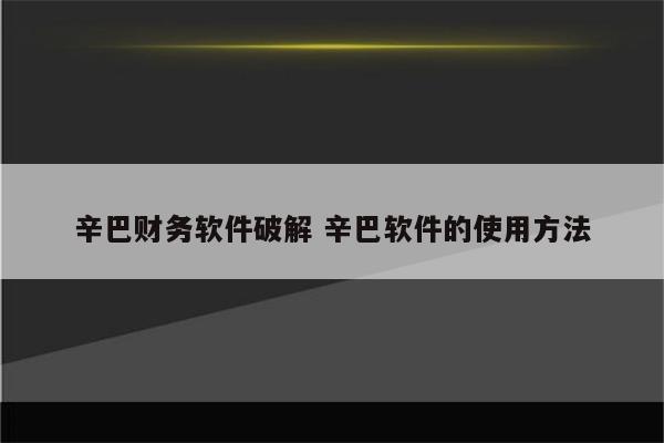 辛巴财务软件破解 辛巴软件的使用方法