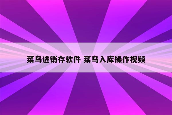 菜鸟进销存软件 菜鸟入库操作视频