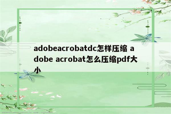 adobeacrobatdc怎样压缩 adobe acrobat怎么压缩pdf大小