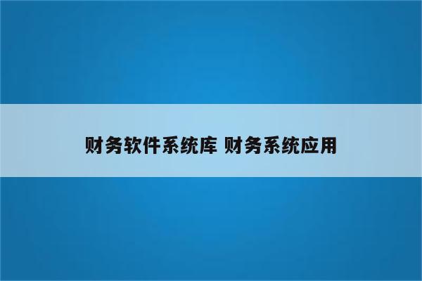 财务软件系统库 财务系统应用