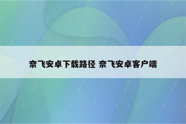 奈飞安卓下载路径 奈飞安卓客户端