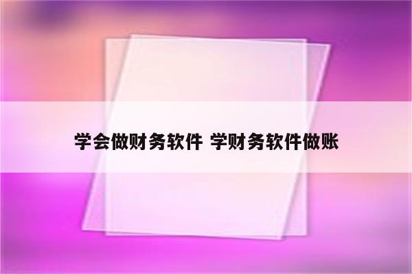 学会做财务软件 学财务软件做账