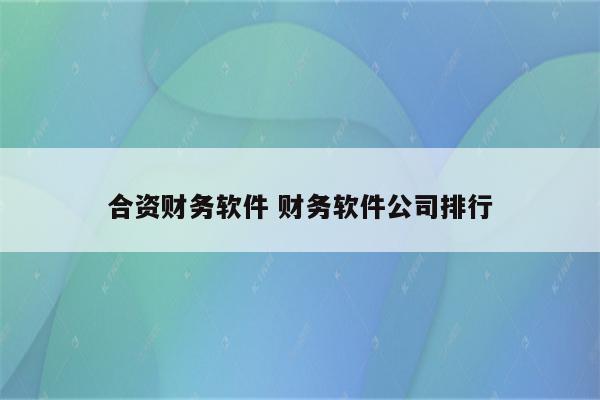 合资财务软件 财务软件公司排行