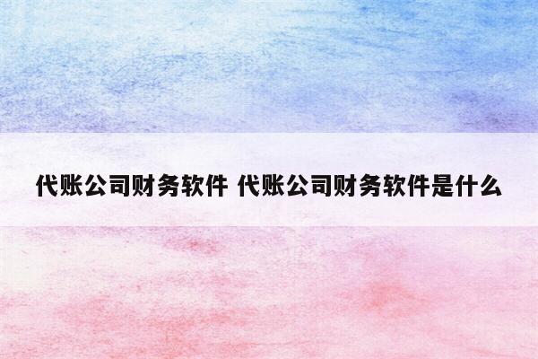 代账公司财务软件 代账公司财务软件是什么