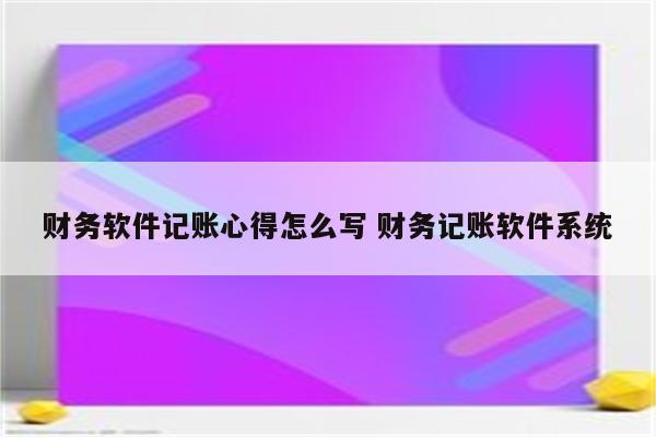 财务软件记账心得怎么写 财务记账软件系统