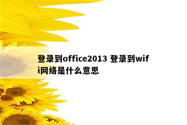 登录到office2013 登录到wifi网络是什么意思