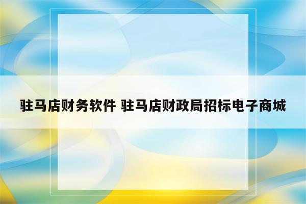 驻马店财务软件 驻马店财政局招标电子商城