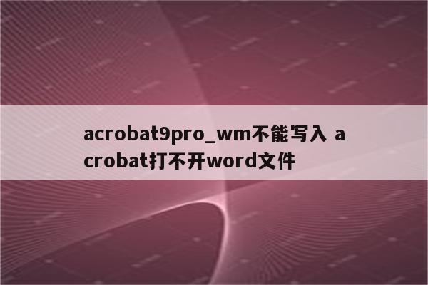 acrobat9pro_wm不能写入 acrobat打不开word文件