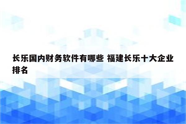 长乐国内财务软件有哪些 福建长乐十大企业排名
