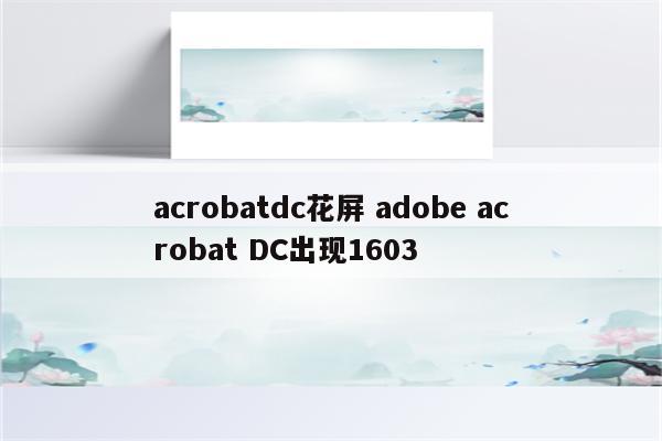 acrobatdc花屏 adobe acrobat DC出现1603