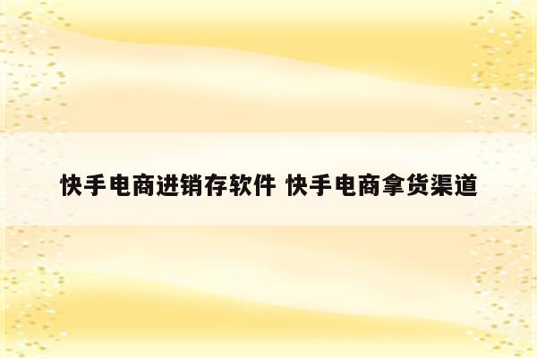 快手电商进销存软件 快手电商拿货渠道
