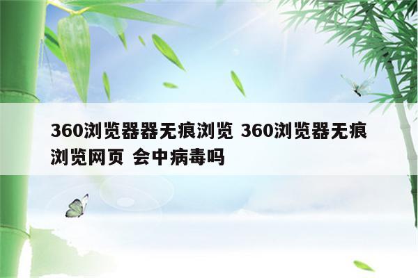 360浏览器器无痕浏览 360浏览器无痕浏览网页 会中病毒吗