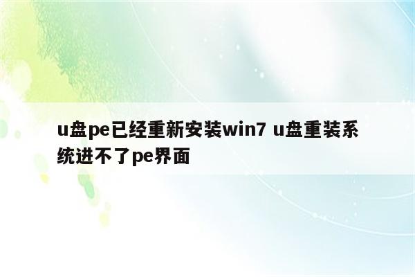 u盘pe已经重新安装win7 u盘重装系统进不了pe界面