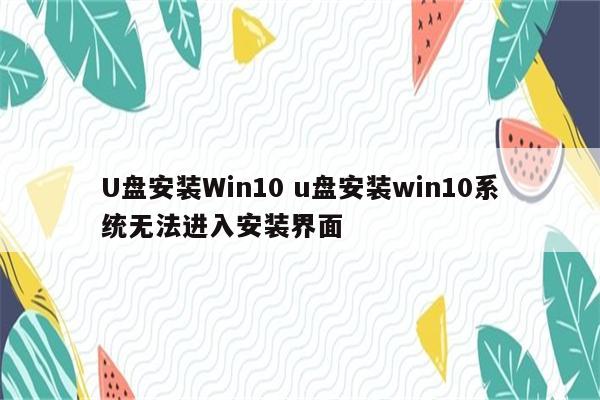 U盘安装Win10 u盘安装win10系统无法进入安装界面