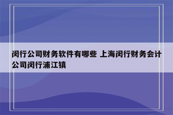 闵行公司财务软件有哪些 上海闵行财务会计公司闵行浦江镇