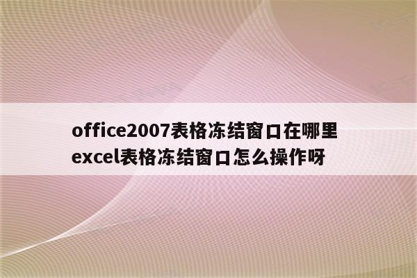 office2007表格冻结窗口在哪里 excel表格冻结窗口怎么操作呀