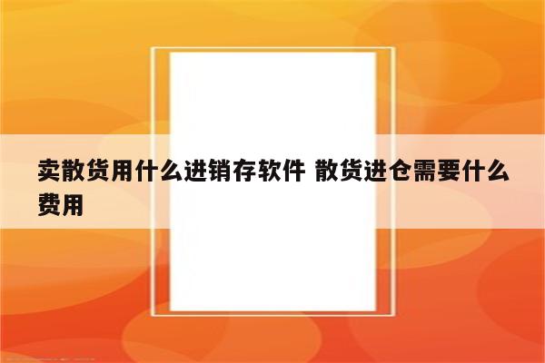 卖散货用什么进销存软件 散货进仓需要什么费用