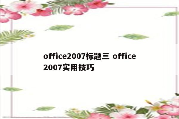 office2007标题三 office2007实用技巧