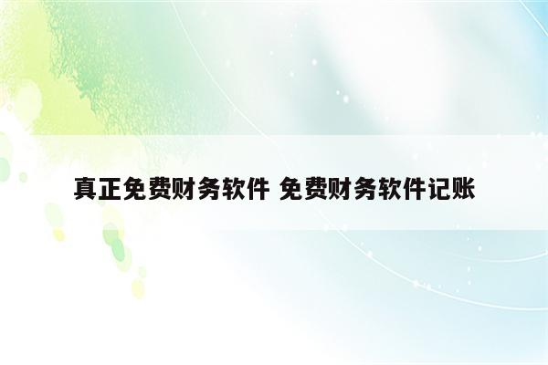 真正免费财务软件 免费财务软件记账