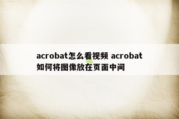 acrobat怎么看视频 acrobat如何将图像放在页面中间